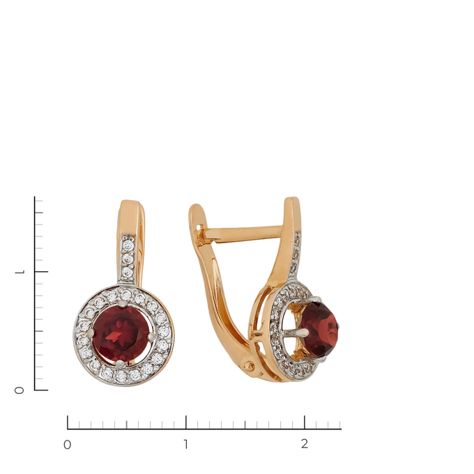 Серьги из золота 585 пробы c 2 гранатами и 42 фианитами, Л 5405 0097 за 21350