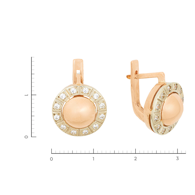 Серьги из комбинированного золота 585 пробы c 24 фианитами
