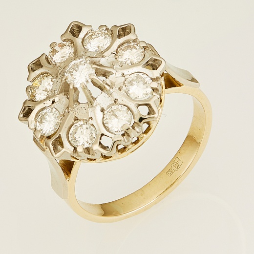 Кольцо из комбинированного золота 585 пробы c 9 бриллиантами Л09092779 фото 1