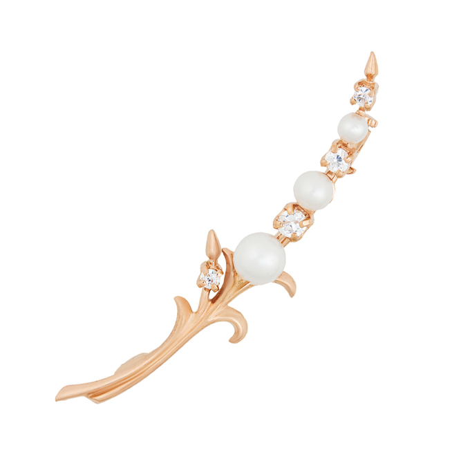 Брошь из золота 585 пробы c культивированным жемчугом и фианитами