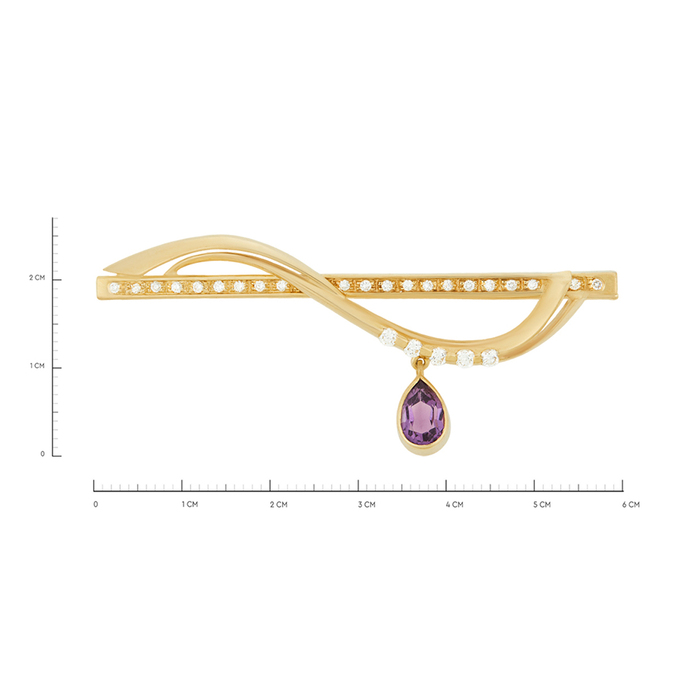 Брошь из золота 750 пробы c аметистом и бриллиантами, Л 1911 4220 за 160300