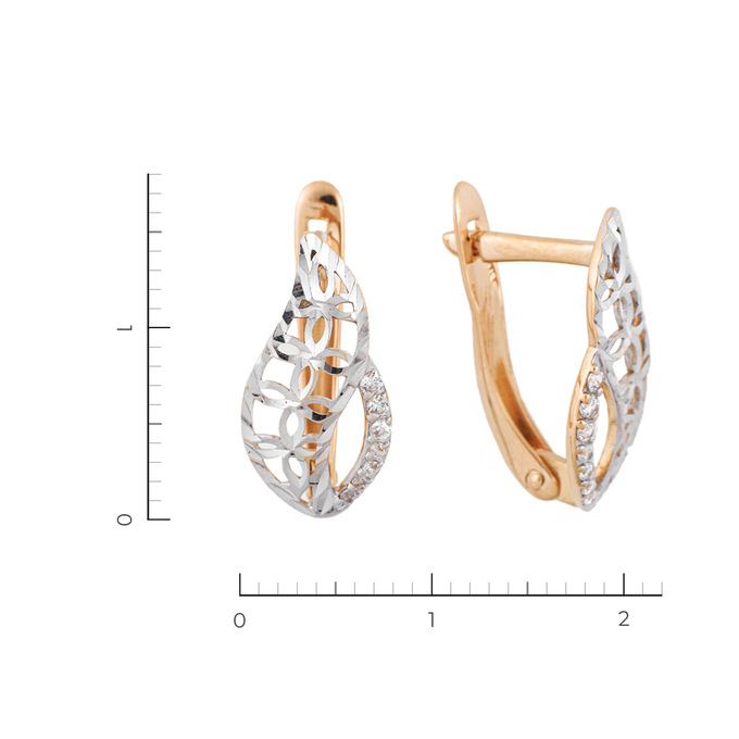 Серьги из комбинированного золота 585 пробы c 14 фианитами