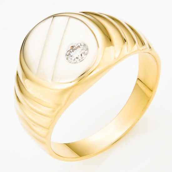 Кольцо печатка из комбинированного золота 750 пробы c 1 бриллиантом, Л58036145 за 47 250 ₽
