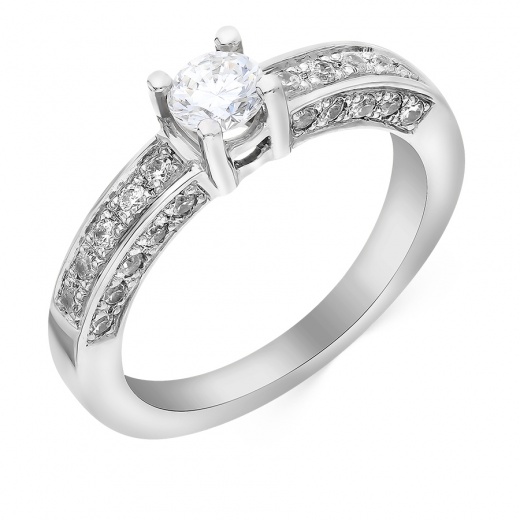 Купить кольцо из белого золота 585 пробы c фианитами и 1 бриллиантом вМоскве (арт. Л49009664) в интернет магазине Залог Успеха
