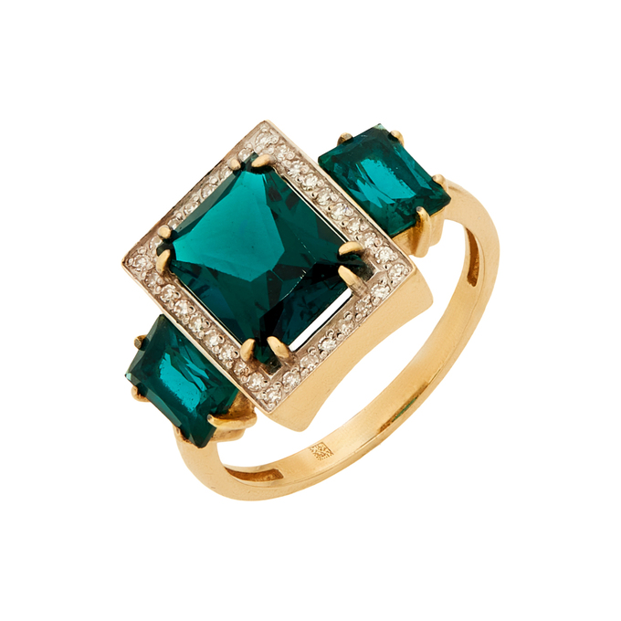 Кольцо из золота 585 пробы c бриллиантами и синтетическими изумрудами, Л 2811 7719 за 58320