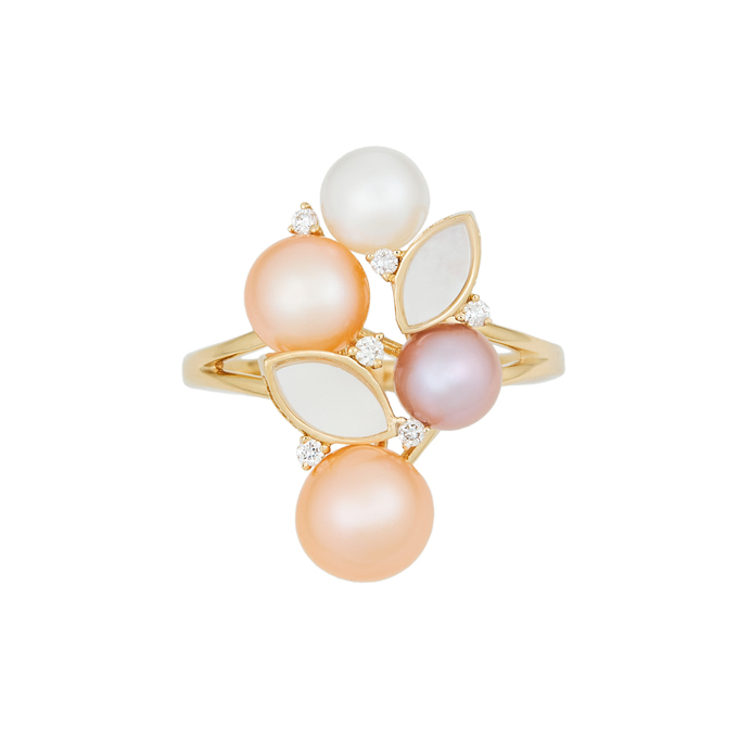 Кольцо из золота 750 пробы c бриллиантами, культивированным жемчугом и перламутром, Л 2810 9901 за 54200