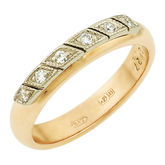Кольцо из комбинированного золота 585 пробы c 6 бриллиантами, Л29122998 за 24540