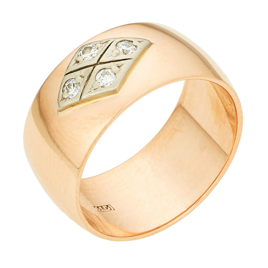 Кольцо из комбинированного золота 583 пробы c 4 бриллиантами, Л28090995 за 43740