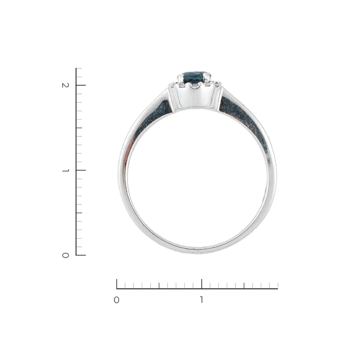 Кольцо из белого золота 585 пробы c 12 бриллиантами и 1 сапфиром