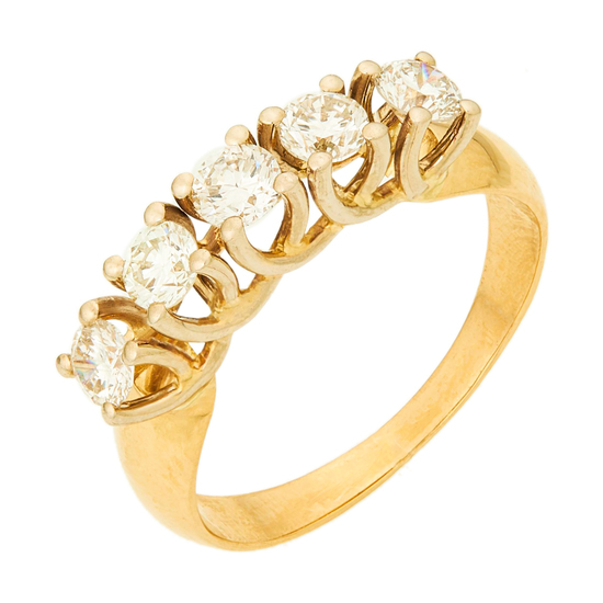 Кольцо из комбинированного золота 750 пробы c 5 бриллиантами, Л43059500 за 93000