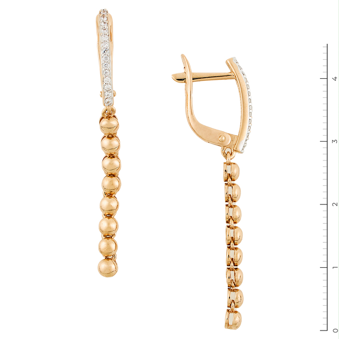 Серьги из красного золота 585 пробы c фианитами