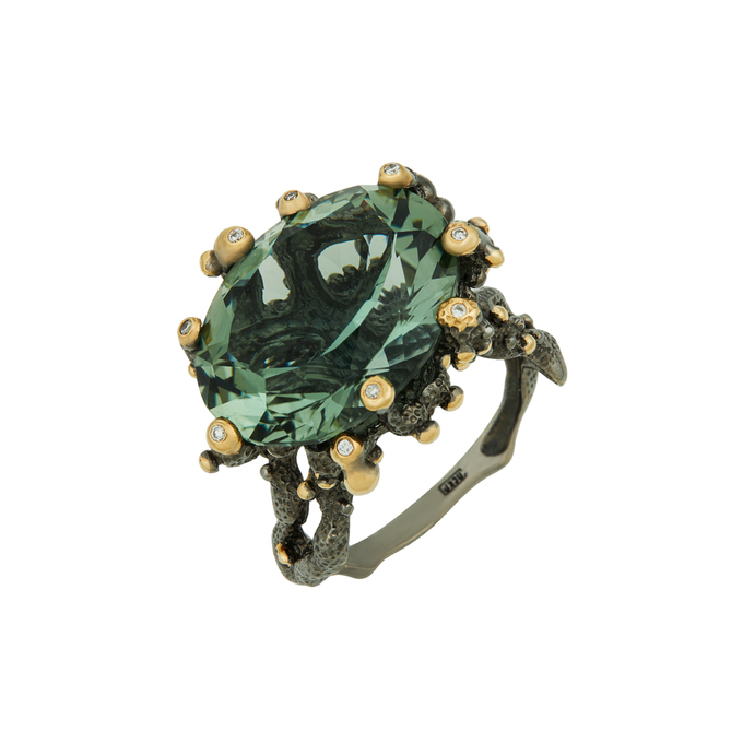 Кольцо из золота 585 пробы c празиолитом и бриллиантами, Л 2811 9533 за 123000