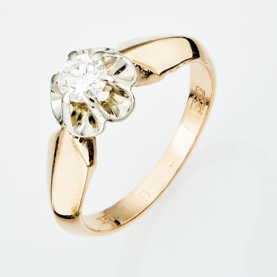 Кольцо из комбинированного золота 583 пробы c 1 бриллиантом, Л12071537 за 66150