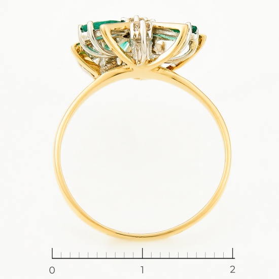 Кольцо из комбинированного золота 585 пробы c 3 изумрудами и 4 бриллиантами, Л28081779 за 40000