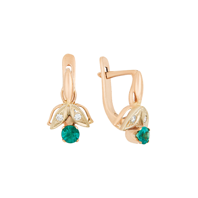 Серьги из золота 585 пробы c изумрудами и бриллиантами, К 0000 5392 за 58800