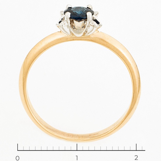 Кольцо из комбинированного золота 585 пробы c 4 бриллиантами и 1 сапфиром, Л41059066 за 17700