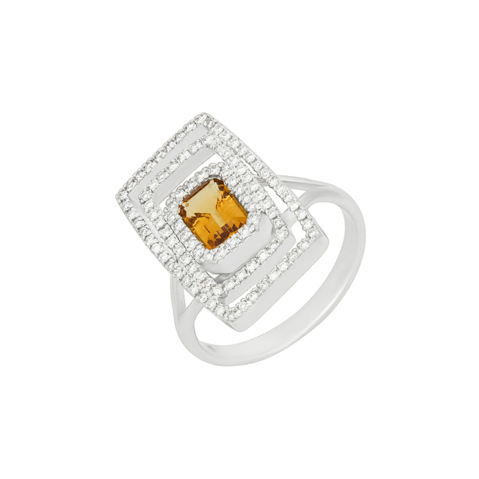 Кольцо из золота 750 пробы c цитрином и бриллиантами