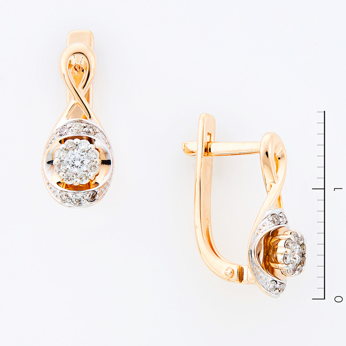 Серьги из золота 585 пробы c 30 бриллиантами