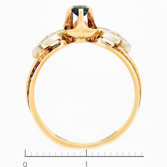 Кольцо из комбинированного золота 585 пробы c 2 бриллиантами и 1 сапфиром, Л64016329 за 12750