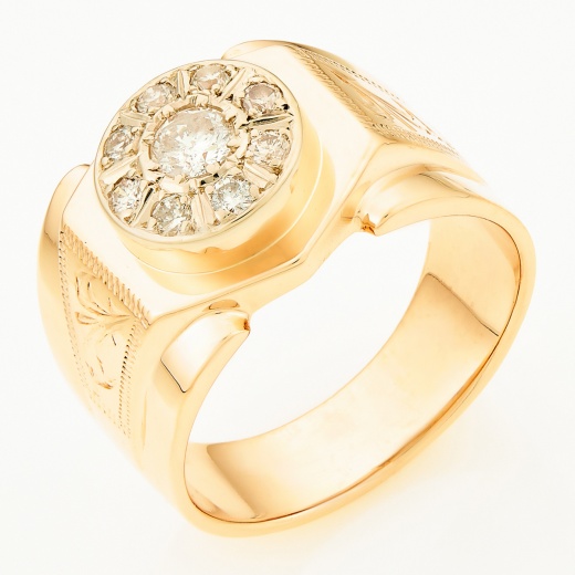 Кольцо печатка из комбинированного золота 585 пробы c 9 бриллиантами Л60015737 фото 1