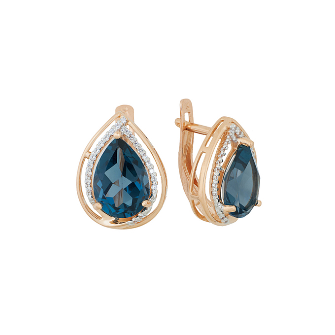 Серьги из золота 585 пробы c топазами Лондон и фианитами, Л 7302 4415 за 38000