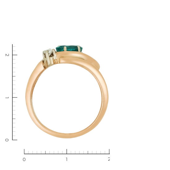 Кольцо из красного золота 585 пробы c 1 бриллиантом и 1 изумрудом, Л28093474 за 54250