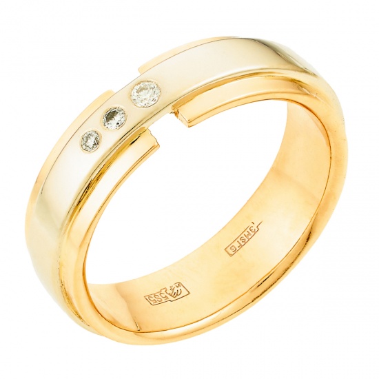 Кольцо обручальное из комбинированного золота 585 пробы c 3 бриллиантами, Л19093225 за 56 400 ₽