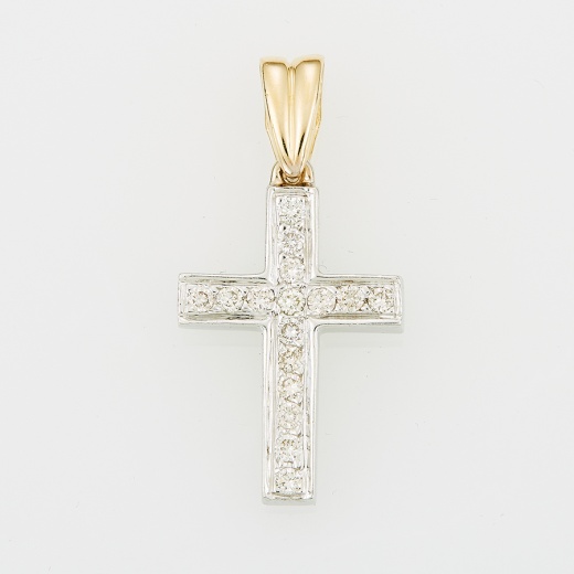 Крестик из комбинированного золота 585 пробы c 16 бриллиантами 125413 фото 1