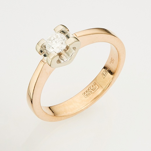 Кольцо из комбинированного золота 585 пробы c 1 бриллиантом Л09095224 фото 1