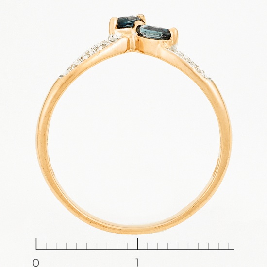 Кольцо из комбинированного золота 585 пробы c 5 бриллиантами и 2 сапфирами, Л41060661 за 7950