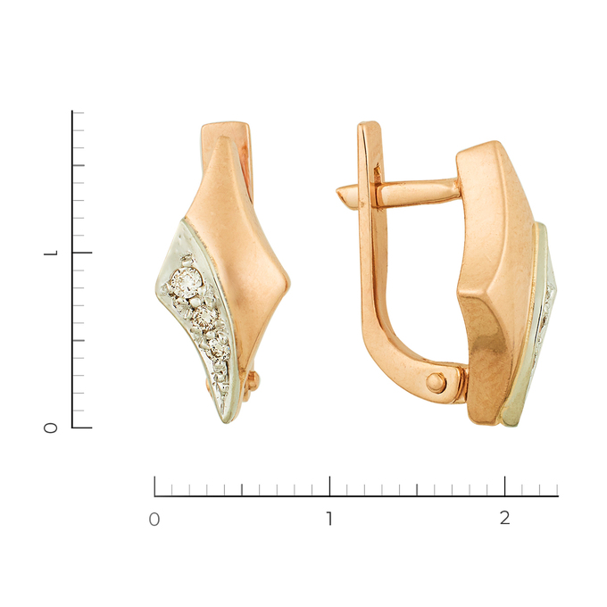 Серьги из комбинированного золота 585 пробы c 6 бриллиантами