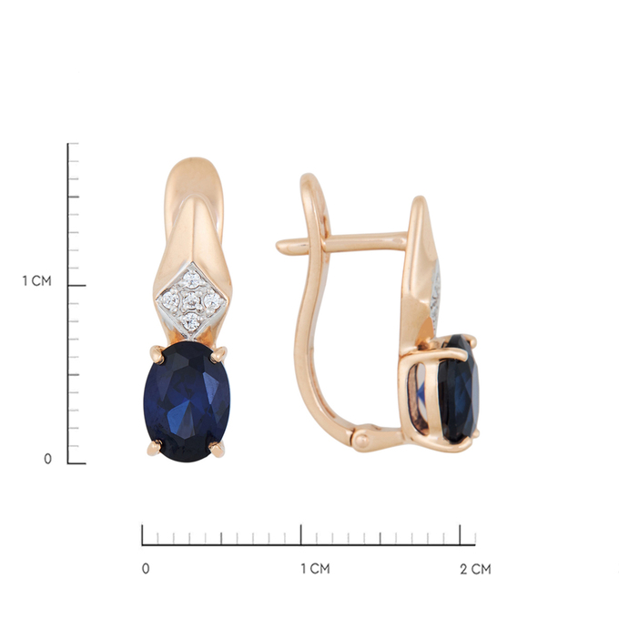 Серьги из золота 585 пробы c синт. сапфирами и фианитами, Л 3506 8157 за 23840