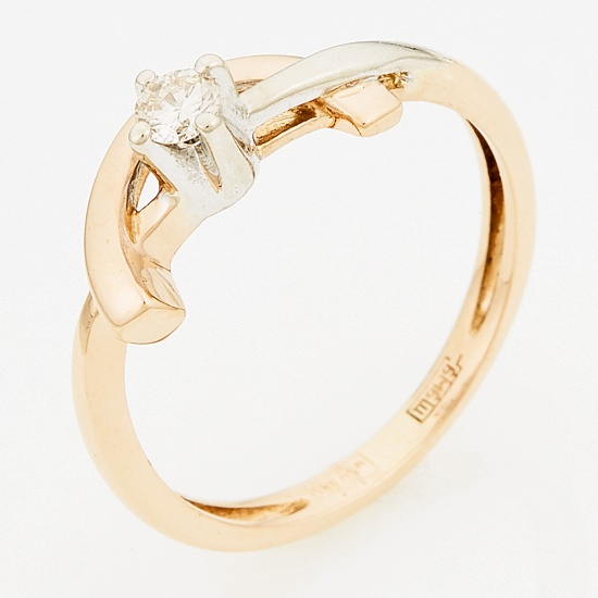 Кольцо из комбинированного золота 585 пробы c 1 бриллиантом, Л41059251 за 9250