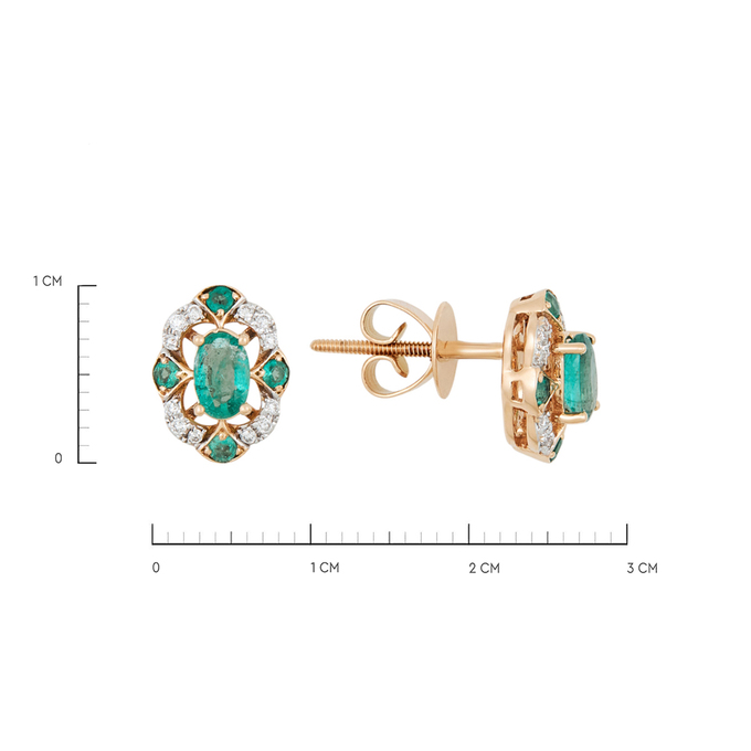 Серьги из золота 585 пробы c изумрудами и бриллиантами, К 0000 3166 за 35800
