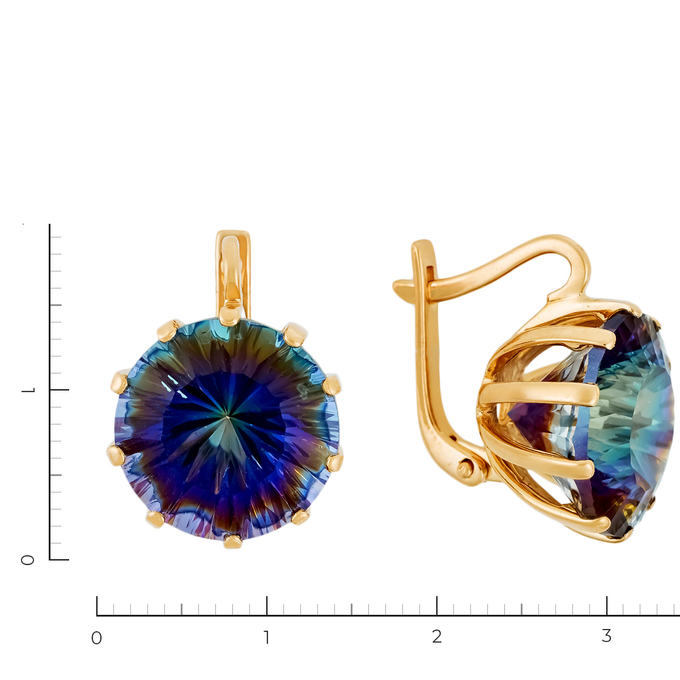 Серьги из красного золота 585 пробы c 2 мистик-кварцами