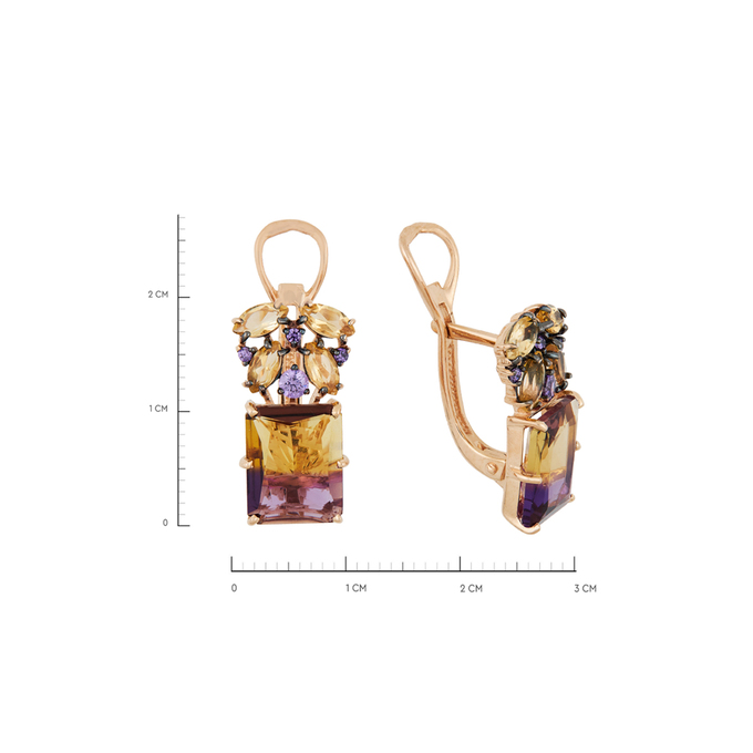Серьги из золота 585 пробы c аметринами, цитринами и синт.камнями, Л 2414 9702 за 42400