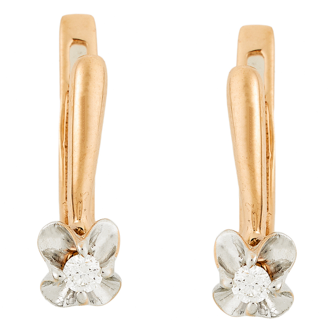 Серьги из комбинированного золота 585 пробы c 2 бриллиантами