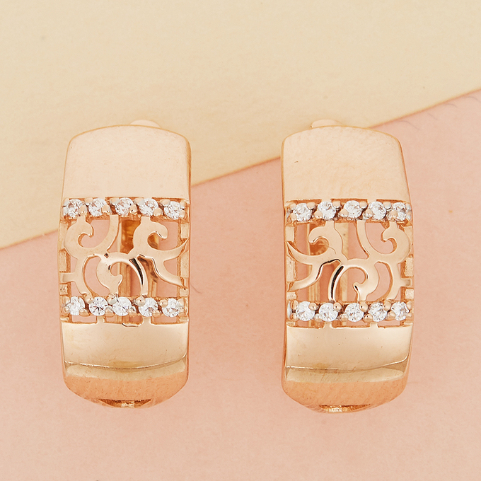 Серьги из красного золота 585 пробы c фианитами