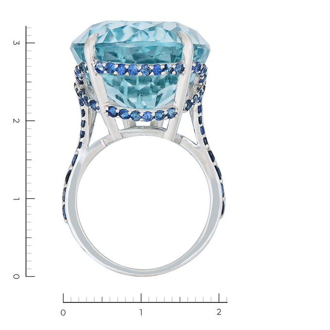Кольцо из золота 585 пробы c 1 топазом и 98 сапфирами