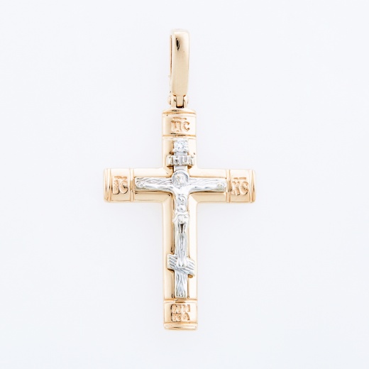 Крестик из комбинированного золота 585 пробы c 1 бриллиантом 138847 фото 1