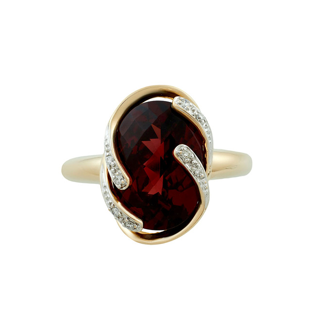 Кольцо из золота 585 пробы c гранатом и бриллиантами, Л 2811 4191 за 58940