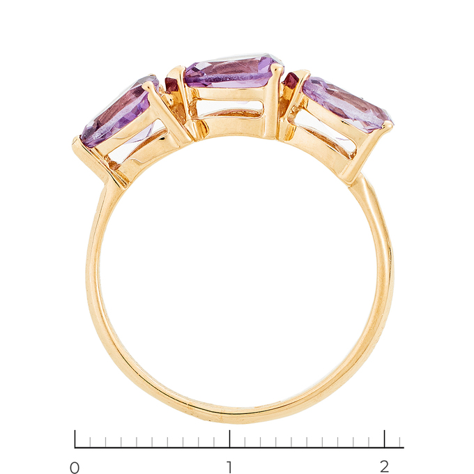 Кольцо из красного золота 585 пробы c 3 аметистами