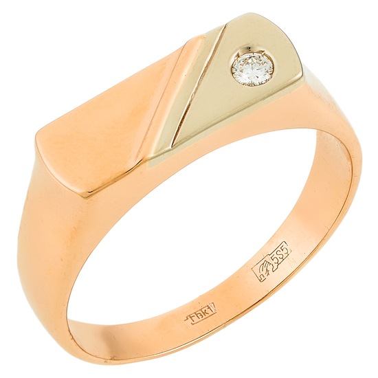 Кольцо из комбинированного золота 585 пробы c 1 бриллиантом, Л36060361 за 32340