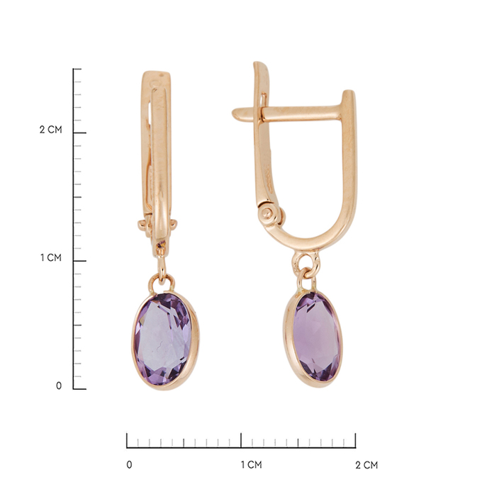 Серьги из золота 585 пробы c 2 аметистами