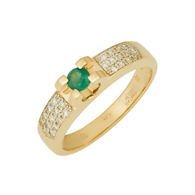 Кольцо из золота 585 пробы c изумрудом и бриллиантами