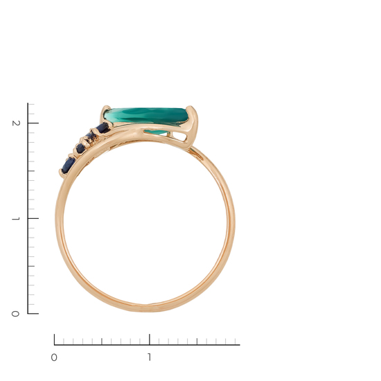 Кольцо из красного золота 585 пробы c 1 хризопразом и 5 синт. сапфирами, Л11144949 за 13760