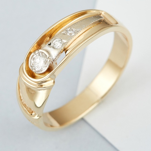 Кольцо из комбинированного золота 585 пробы c 3 бриллиантами 107282 фото 1