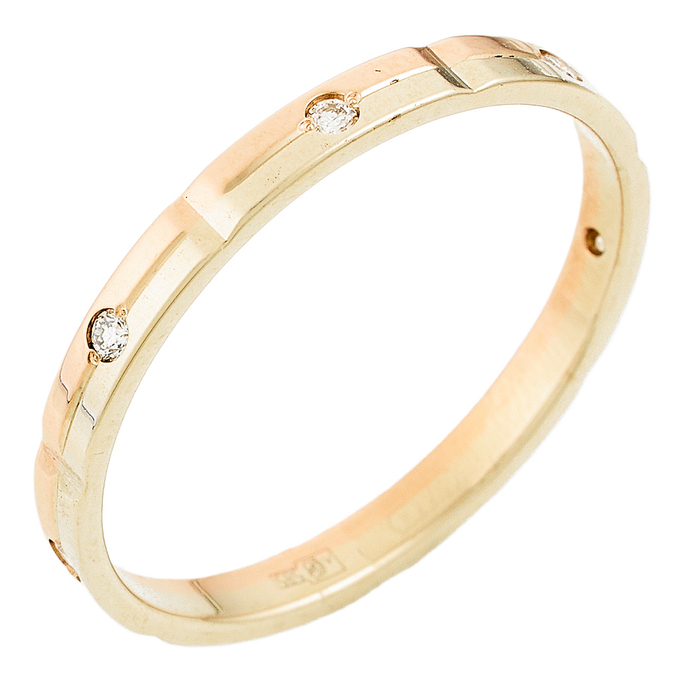 Кольцо из комбинированного золота 585 пробы c 5 бриллиантами