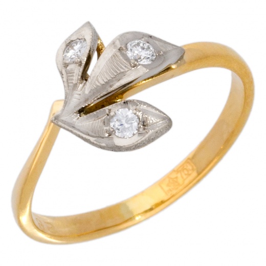 Кольцо из комбинированного золота 750 пробы c 3 бриллиантами 007751 фото 1