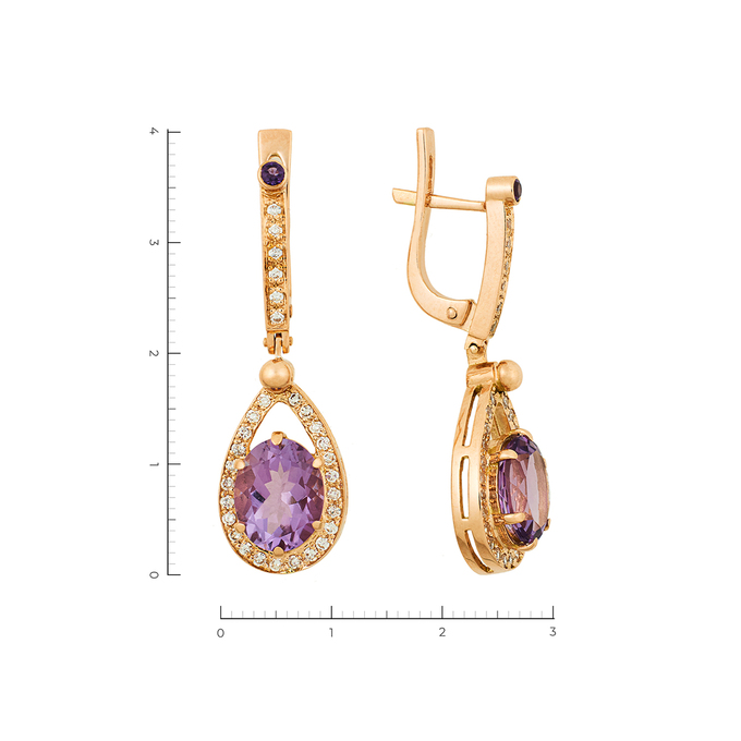 Серьги из золота 585 пробы c аметистами и фианитами, Л 3910 3613 за 78320